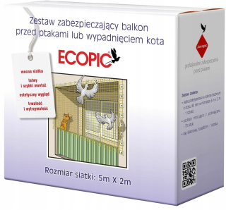 SET BALKÓNOVÁ SIEŤ PRE MAČKU, VTÁKY, HOLUBY 5X2m, OKO 50mm, BEZ VŔTANIA